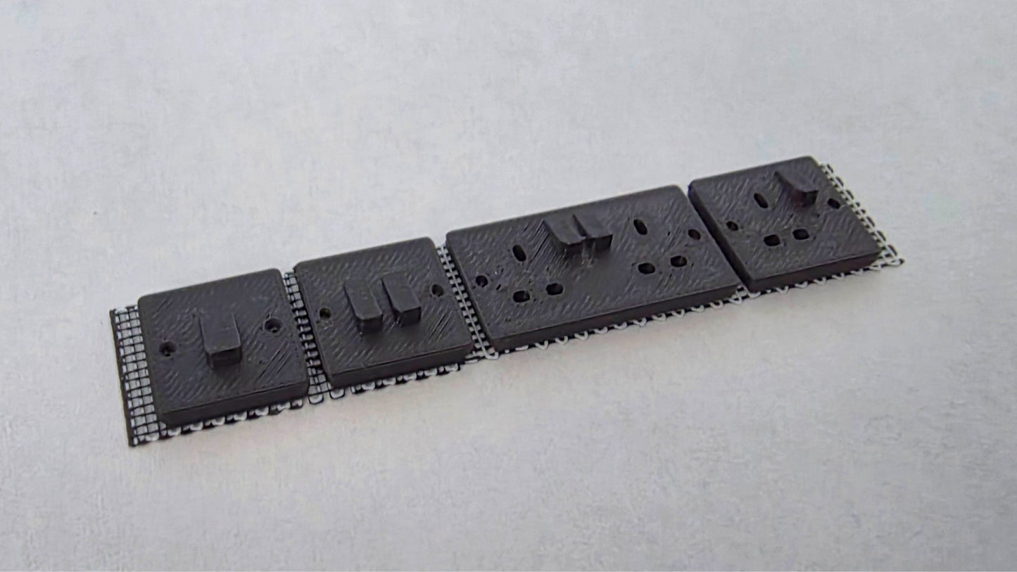 1:12 Scale Dolls House Miniature - Plug Sockets & Light Switches Pack. BLACK