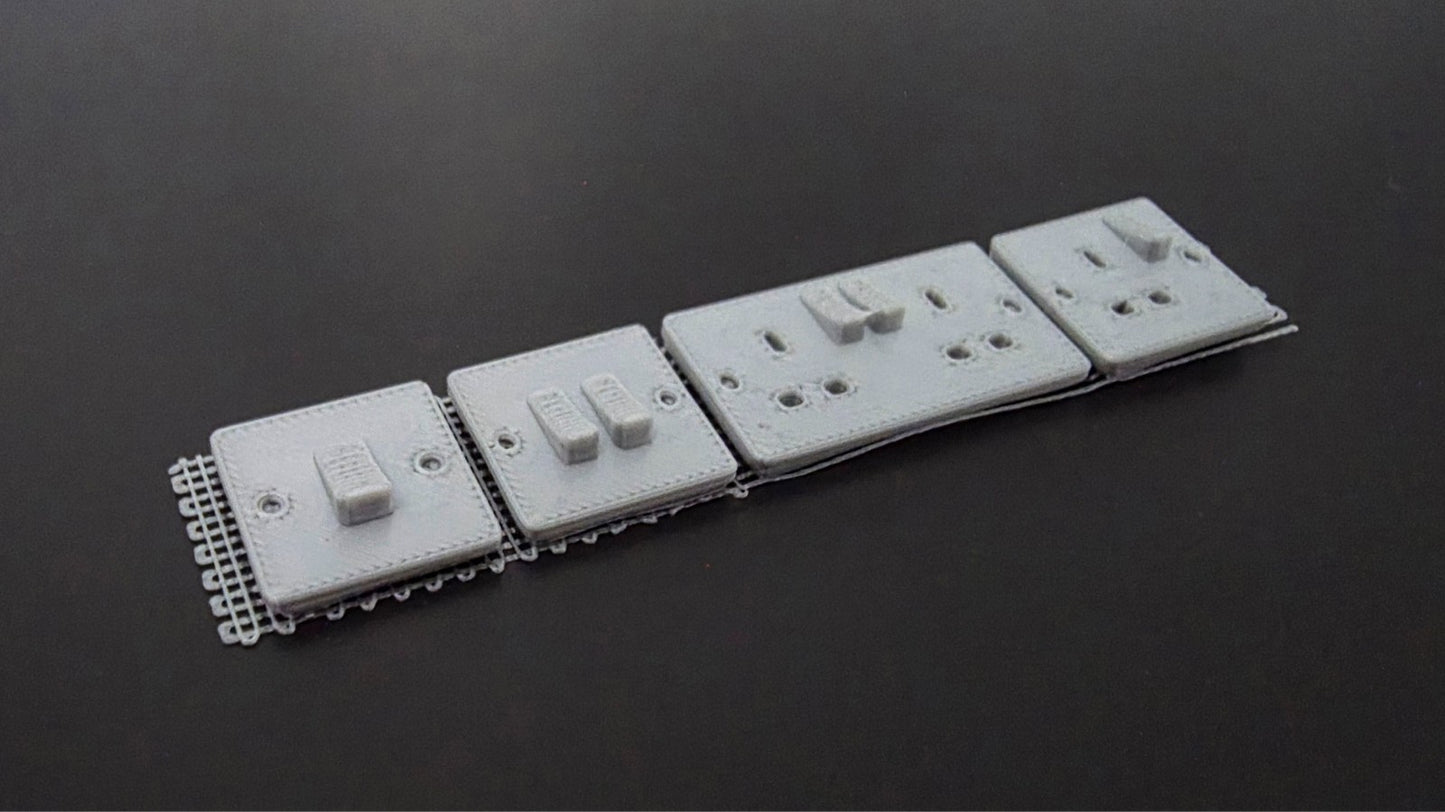 1:12 Scale Dolls House Miniature - Plug Sockets & Light Switches Pack. SILVER