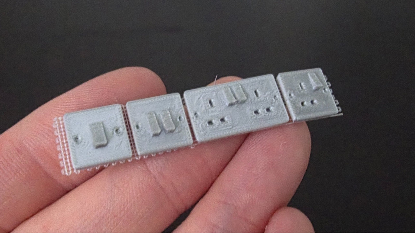 1:12 Scale Dolls House Miniature - Plug Sockets & Light Switches Pack. SILVER
