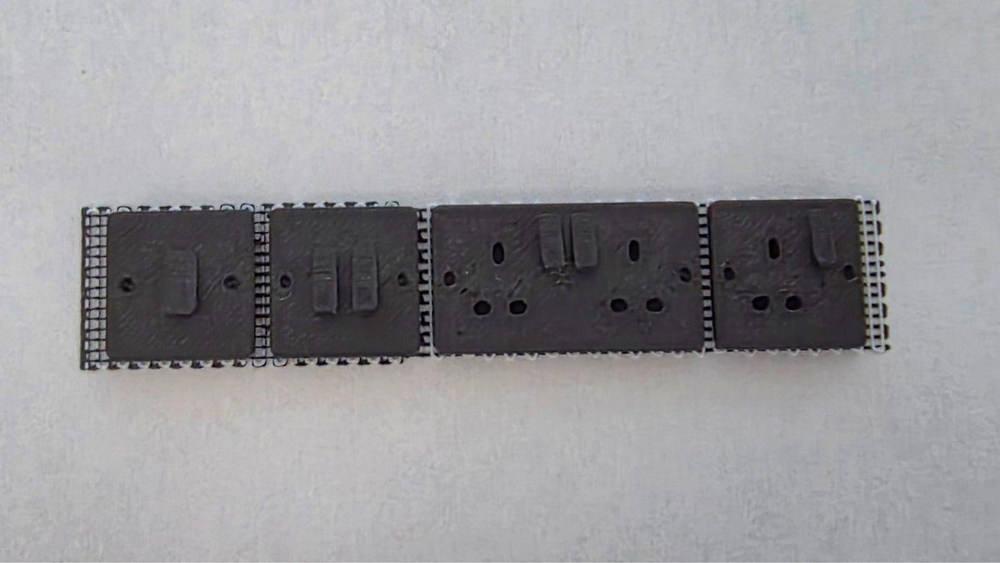 1:12 Scale Dolls House Miniature - Plug Sockets & Light Switches Pack. BLACK