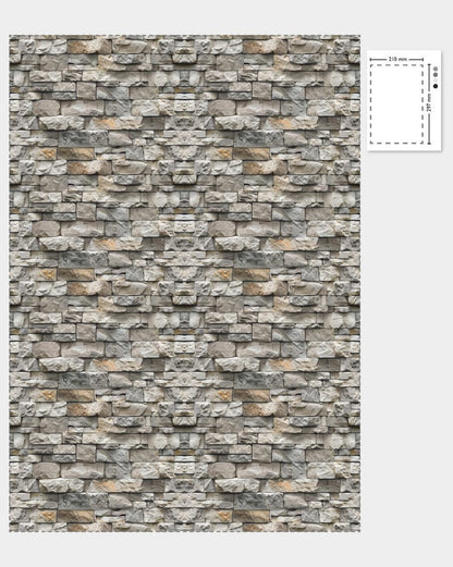 1:12 Scale Dolls House Miniature - Natural Stone Wall Cladding Sheets x2