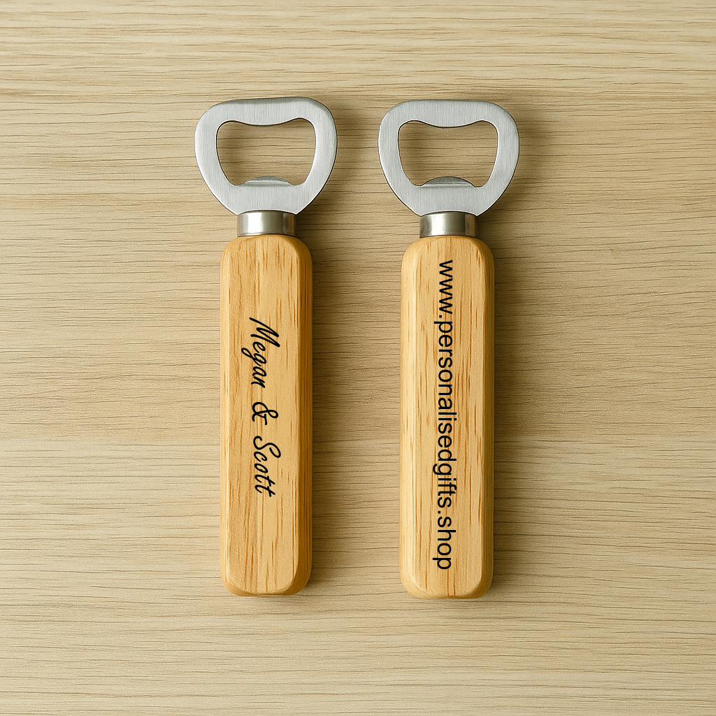 Engraved Wooden Handle Bottle Opener (Stainless Steel)