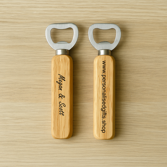 Engraved Wooden Handle Bottle Opener (Stainless Steel)