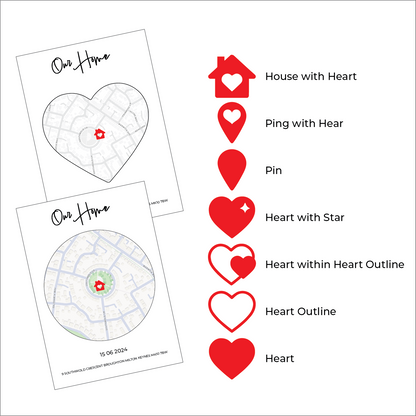 Personalised Home Map 3D Heart Framed Print