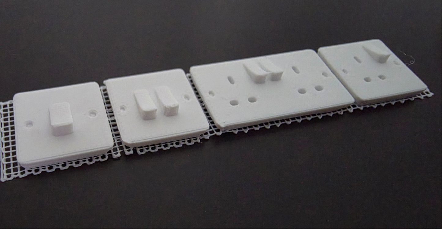 1:12 Scale Dolls House Miniature - Plug Sockets & Light Switches Pack. Detailed.